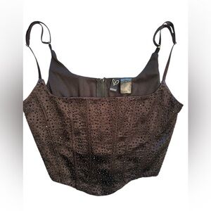 Y2K Windsor Women's Black Sequin Beaded Black Tank Top Camisole Corset Sz M